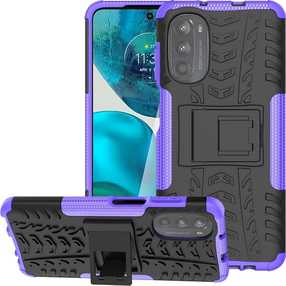 Tyre Pattern Design Case for Motorola Moto G52/G82 with Kickstand, Heavy Duty Shockproof TPU+PC Material Double Layer Protection Phone Case for Motorola Moto G82/G52 XC Purple