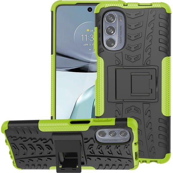 Tyre Pattern Design Case for Motorola Moto G62 with Kickstand, Heavy Duty Shockproof TPU+PC Material Double Layer Protection Phone Case for Motorola Moto G62 5G XC Green