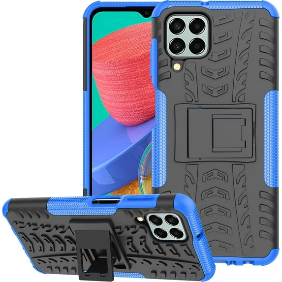 Tyre Pattern Design Case for Samsung Galaxy M33 with Kickstand, Heavy Duty Shockproof TPU+PC Material Double Layer Protection Phone Case for Samsung Galaxy M33 XC Blue