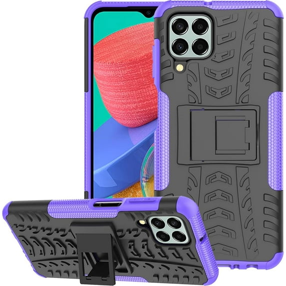 Tyre Pattern Design Case for Samsung Galaxy M33 with Kickstand, Heavy Duty Shockproof TPU+PC Material Double Layer Protection Phone Case for Samsung Galaxy M33 XC Purple