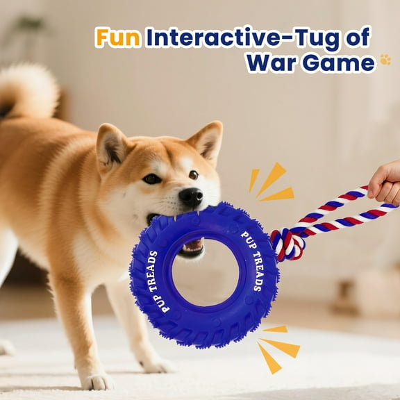 Dlopede Rubber Dog Tire with Rope, Heavy Duty Chew Toys for Aggressive Chewers, Interactive Tug and Fetch Toy, 6" for Medium and Large Dogs, 1 pack