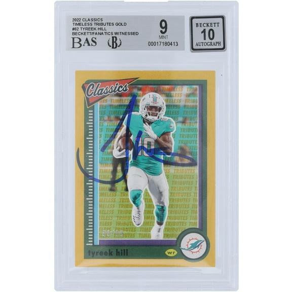 Tyreek Hill Miami Dolphins Autographed 2022 Panini Classic Timeless Tributes Gold #62 #/99 Beckett Fanatics Witnessed Authenticated 9/10 Card - Fanatics Authentic Certified