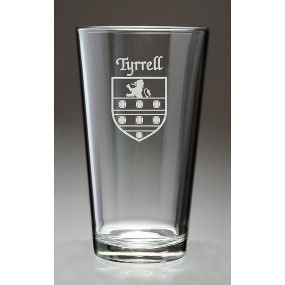 Tyrell Irish Coat of Arms Pint Glasses - Set of 4 (Sand Etched)