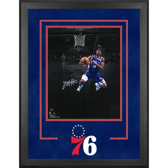 Tyrese Maxey Philadelphia 76ers Deluxe Framed Autographed 16" x 20" Layup In Blue Jersey Spotlight Photograph - Fanatics Authentic Certified