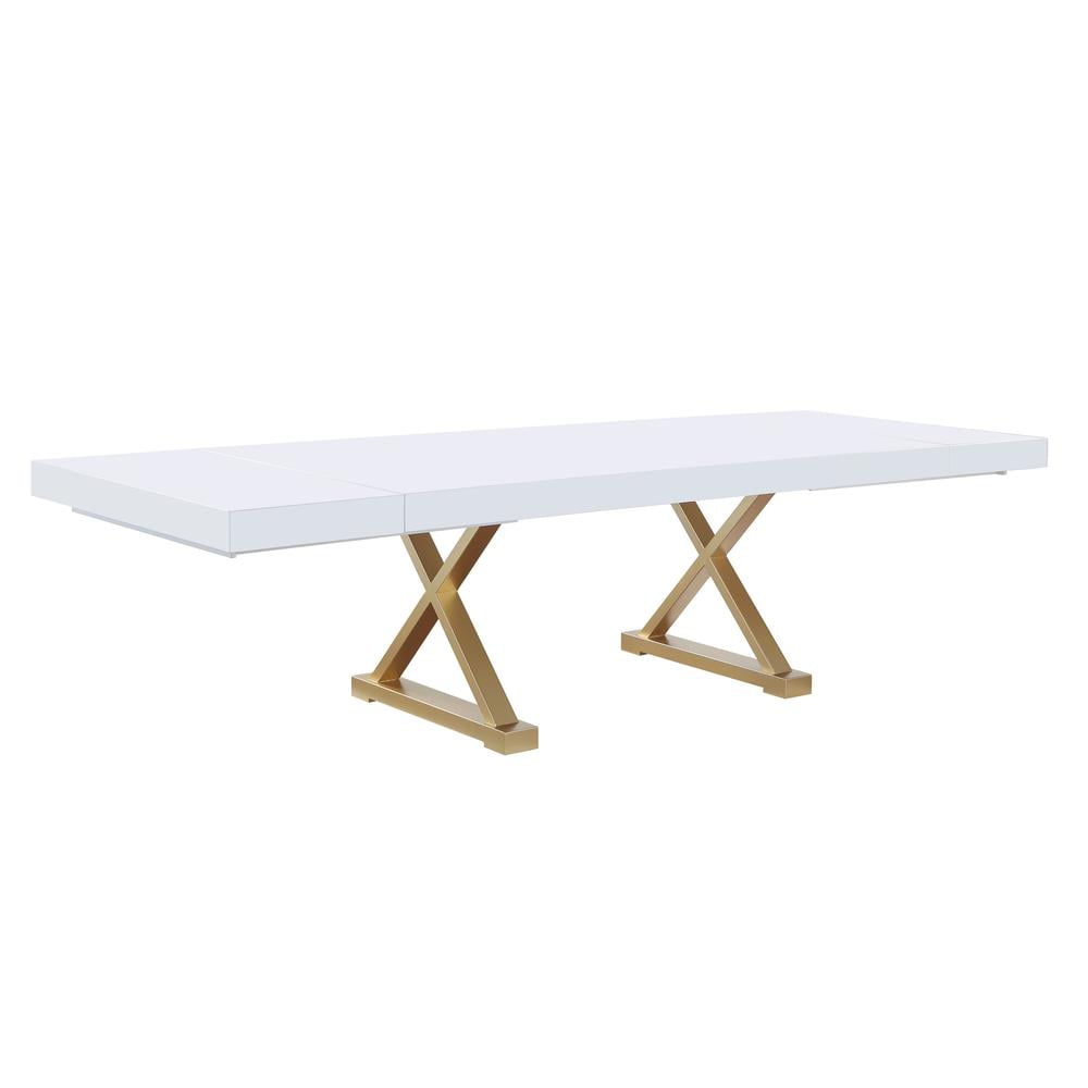 Tyrion White and Gold Extendable Rectangular Wood Dining Table
