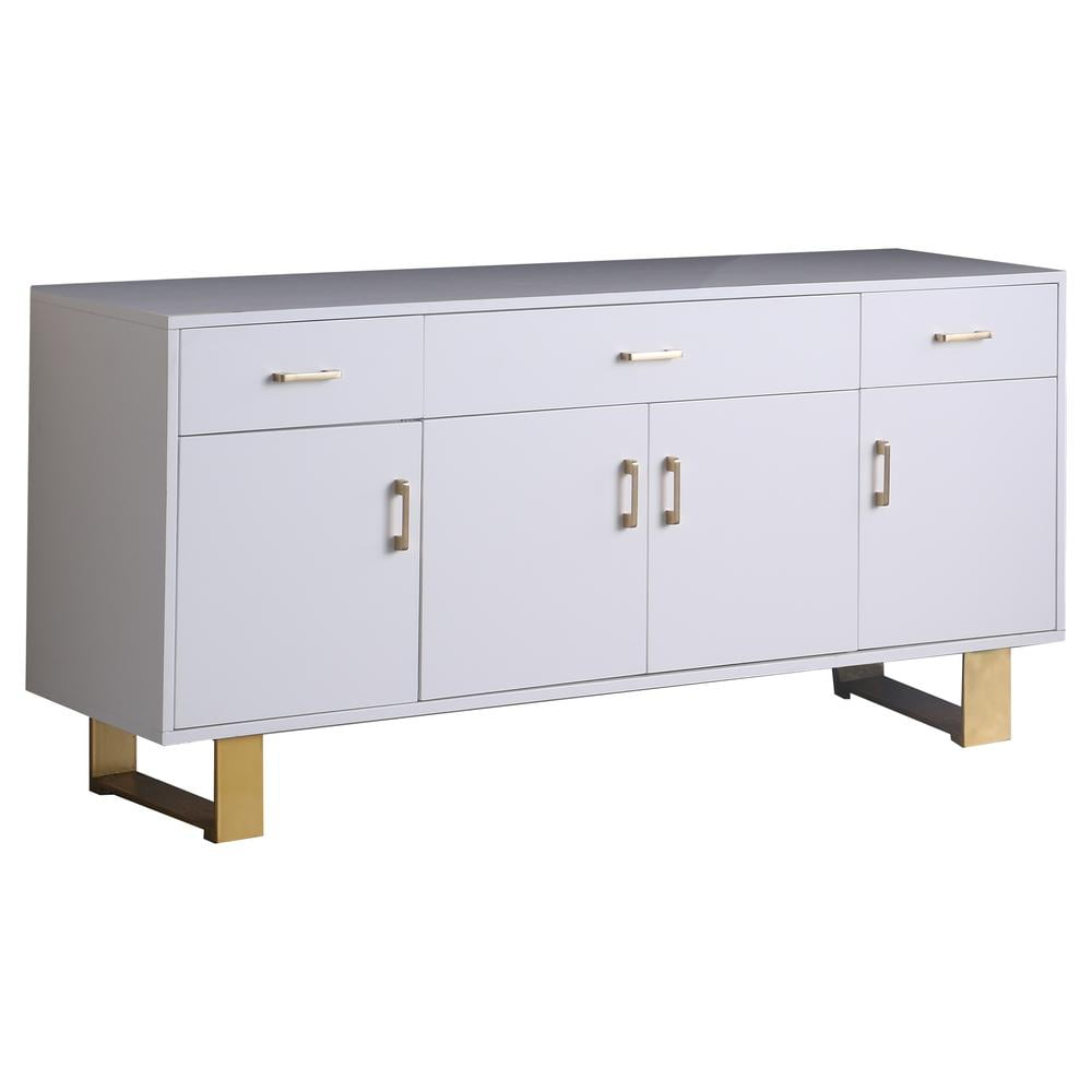 Tyrion Modern White Lacquer Sideboard with Gold Stainless Accents