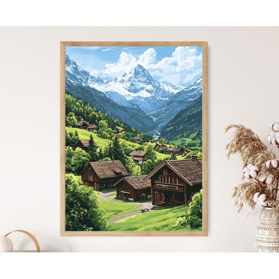 Tyrol Alps Art Print, Austrian Chalet And Mountain Scene Poster , Poster Print Only