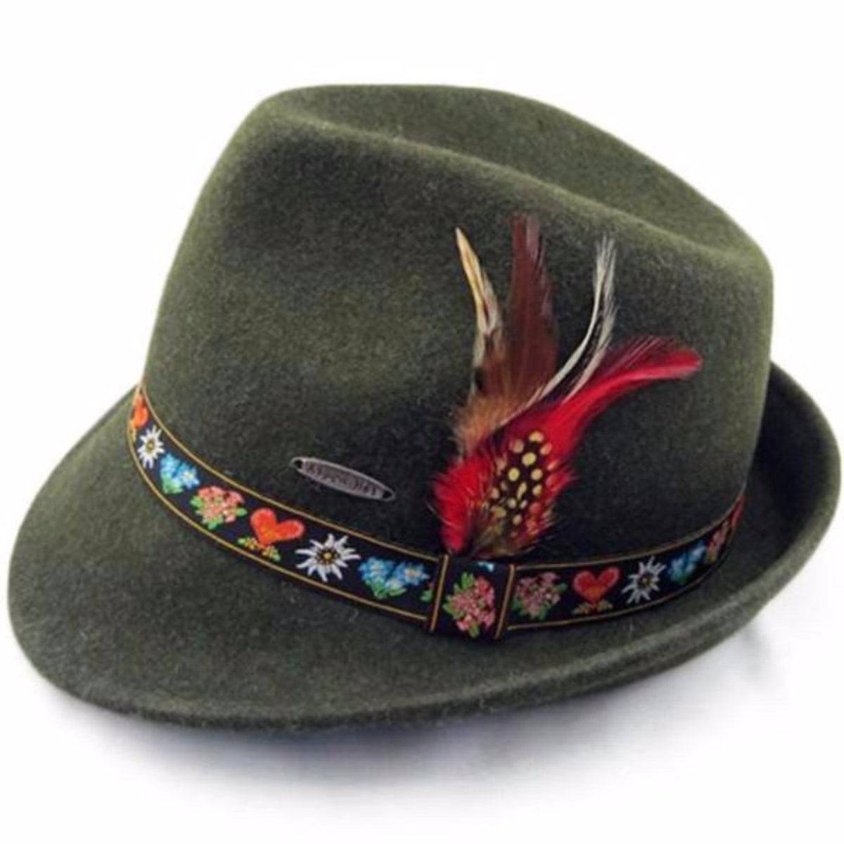 Tyrolean German Alps Green Deluxe Alpine 100% Wool Hat with Edelweiss Band | Hat for Men and Women | M