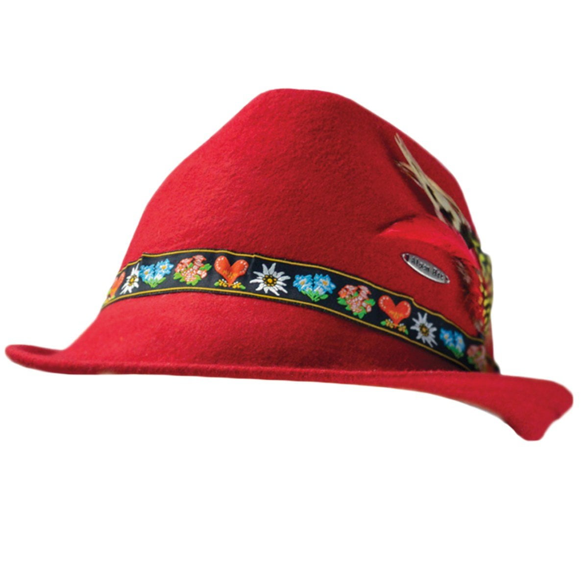 Tyrolean German Alps Red Deluxe Alpine 100% Wool Hat with Edelweiss Band | Hat for Men and Women | M