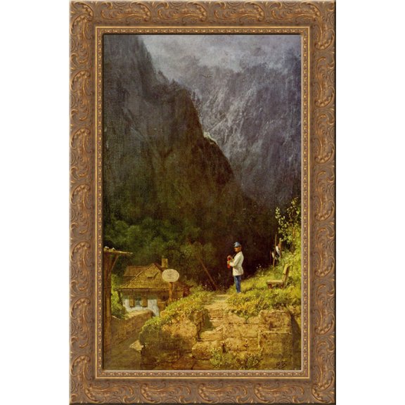 Tyrolean toll house 24x16 Gold Ornate Wood Framed Canvas Art by Carl Spitzweg