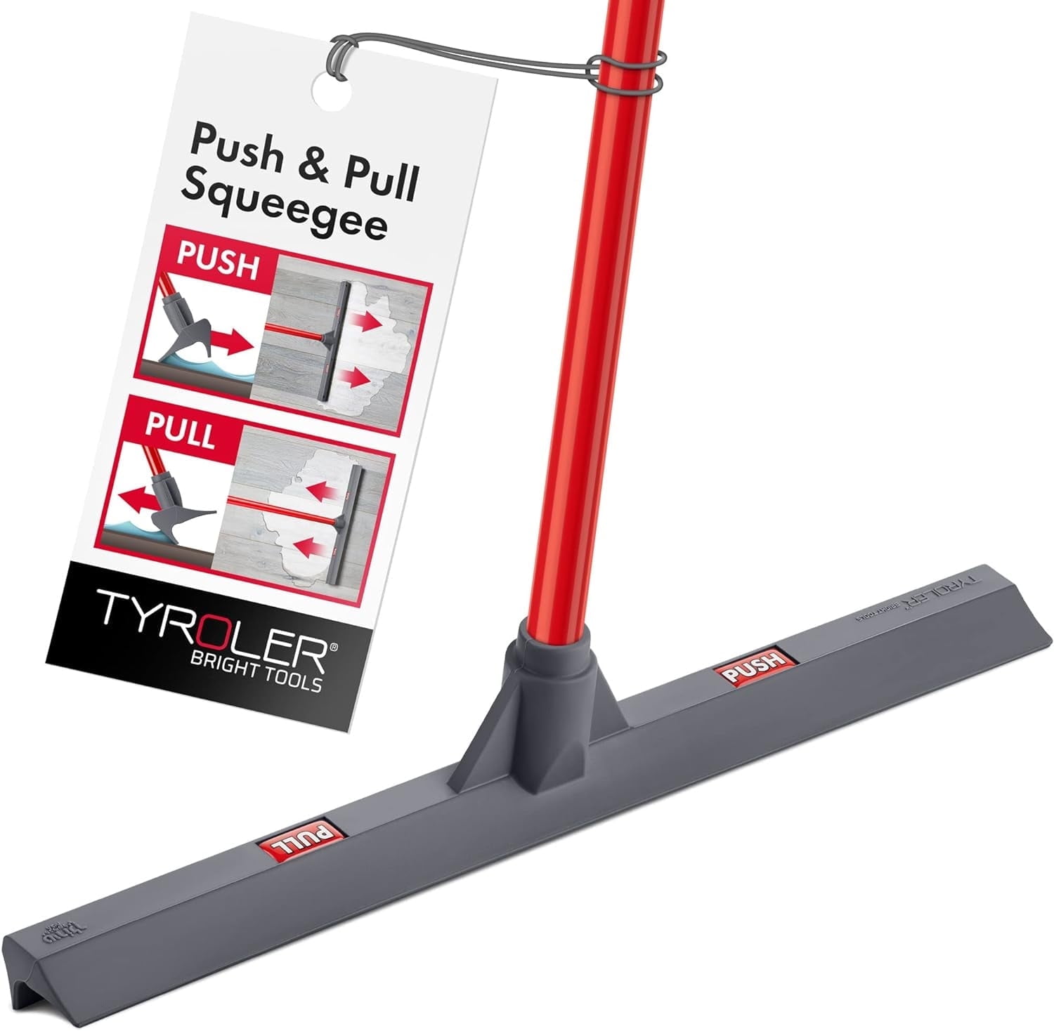 Tyroler Red and Gray 17" Silicone Floor Squeegee with Aluminum Handle