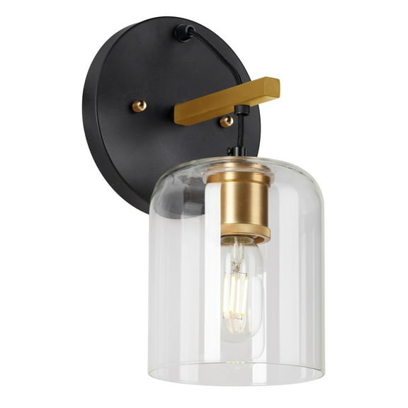 Tyrone 1-Light Black and Soft Gold Wall Sconce with Clear Glass - Black and Soft Gold