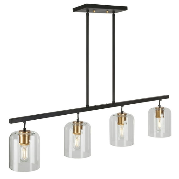 Tyrone 4-Light Black and Soft Gold Linear Chandelier with Clear Glass - Black and Soft Gold