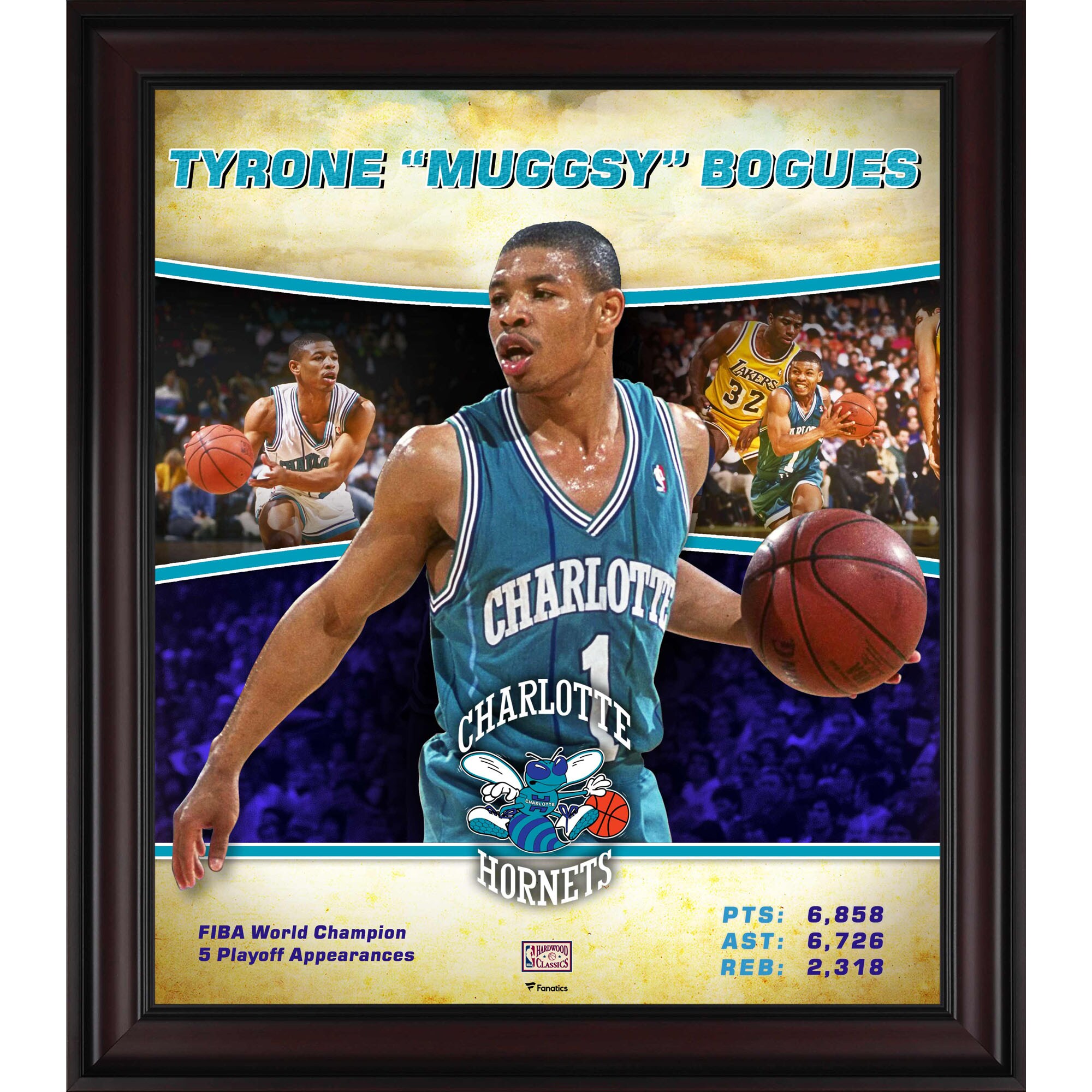 Tyrone "Muggsy" Bogues Charlotte Framed 15" x 17" Hardwood