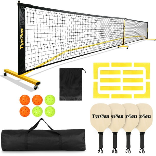 Tyrsen Pickleball Set with Net Wheels for Driveway Portable Regulation