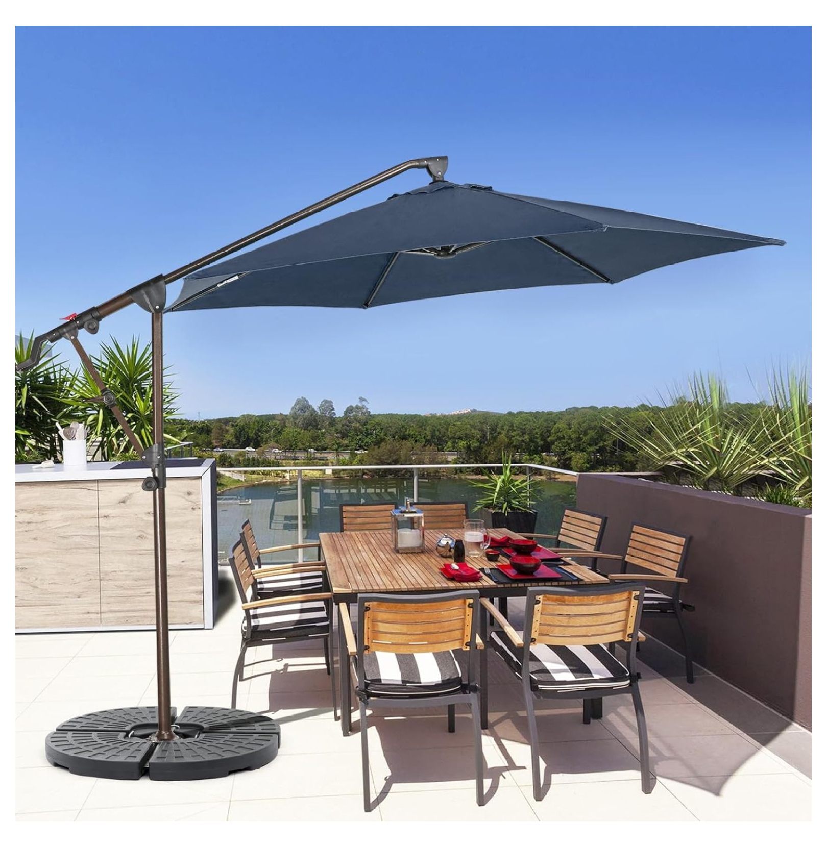 Tyslan 10FT Cantilever Patio Umbrella with Base Included, Outdoor