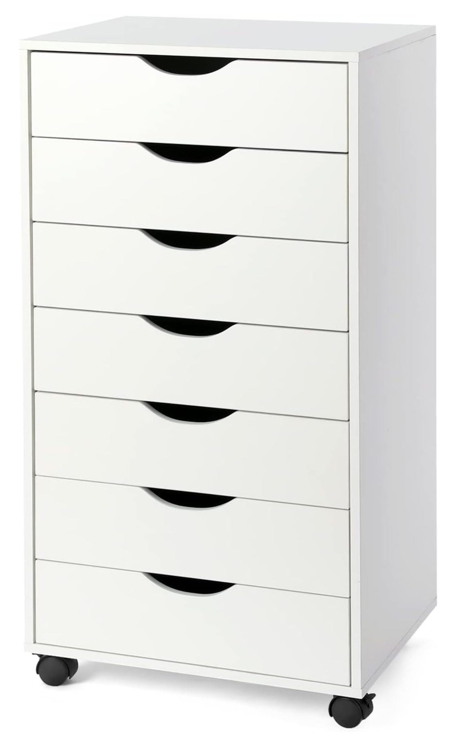 White 34" Wood Mobile 7-Drawer Storage Cabinet with Wheels