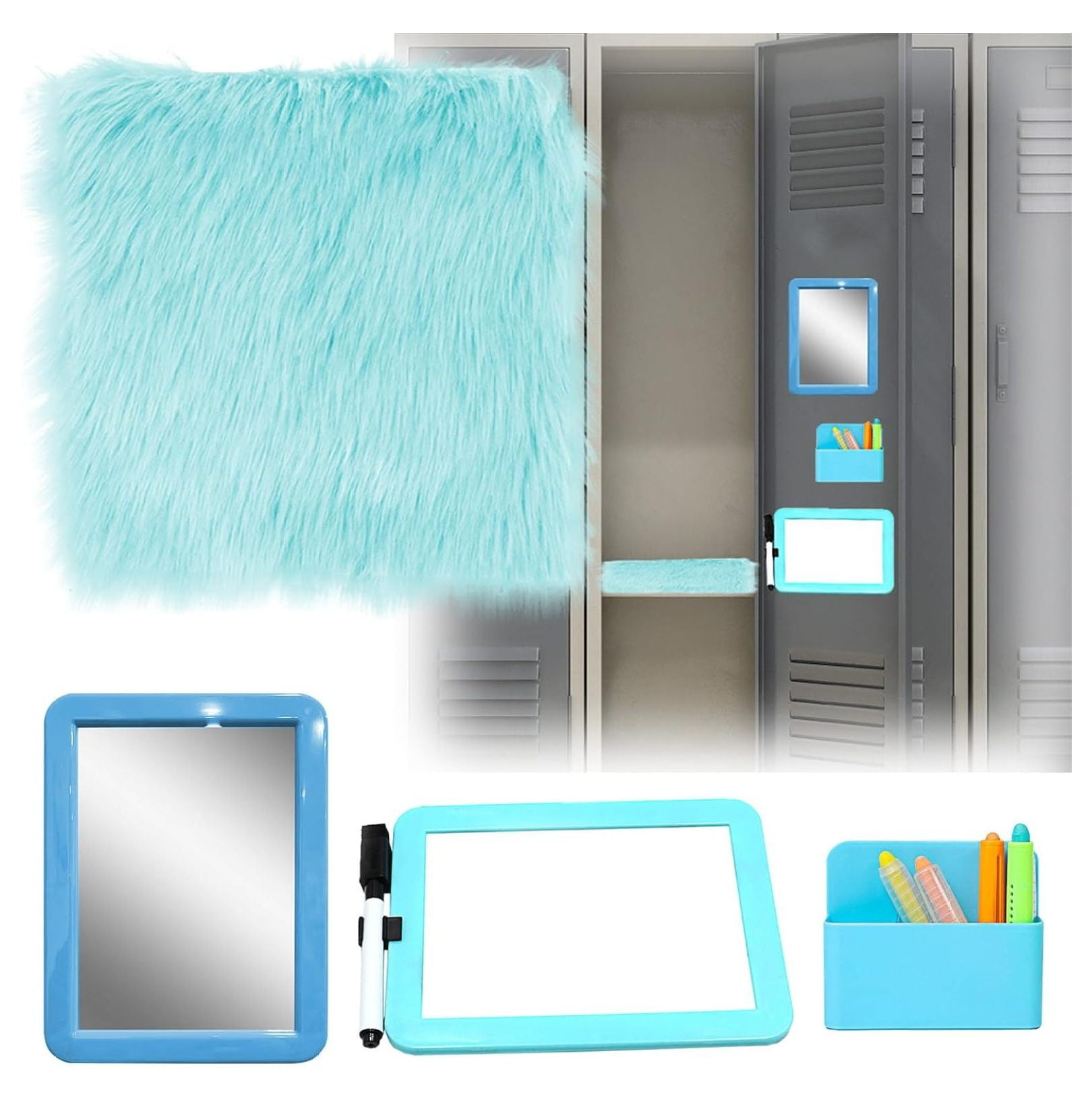 Tyslan Locker Accessories Kit, Locker 5×7" Mirror Whiteboard with Marker&12" Mini Rug