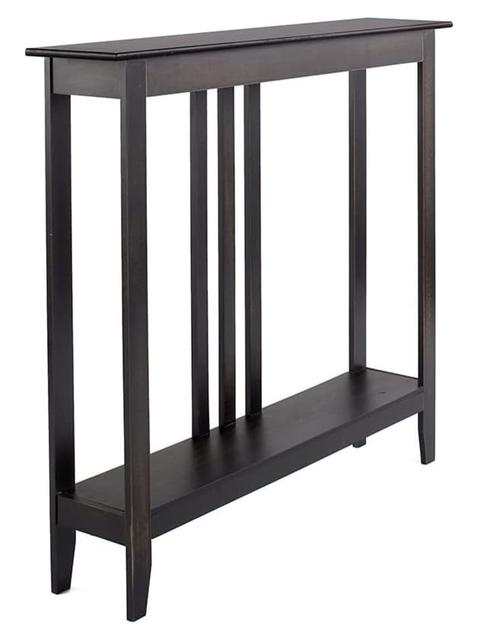 Slim Black Wood Console Table with Storage Shelf