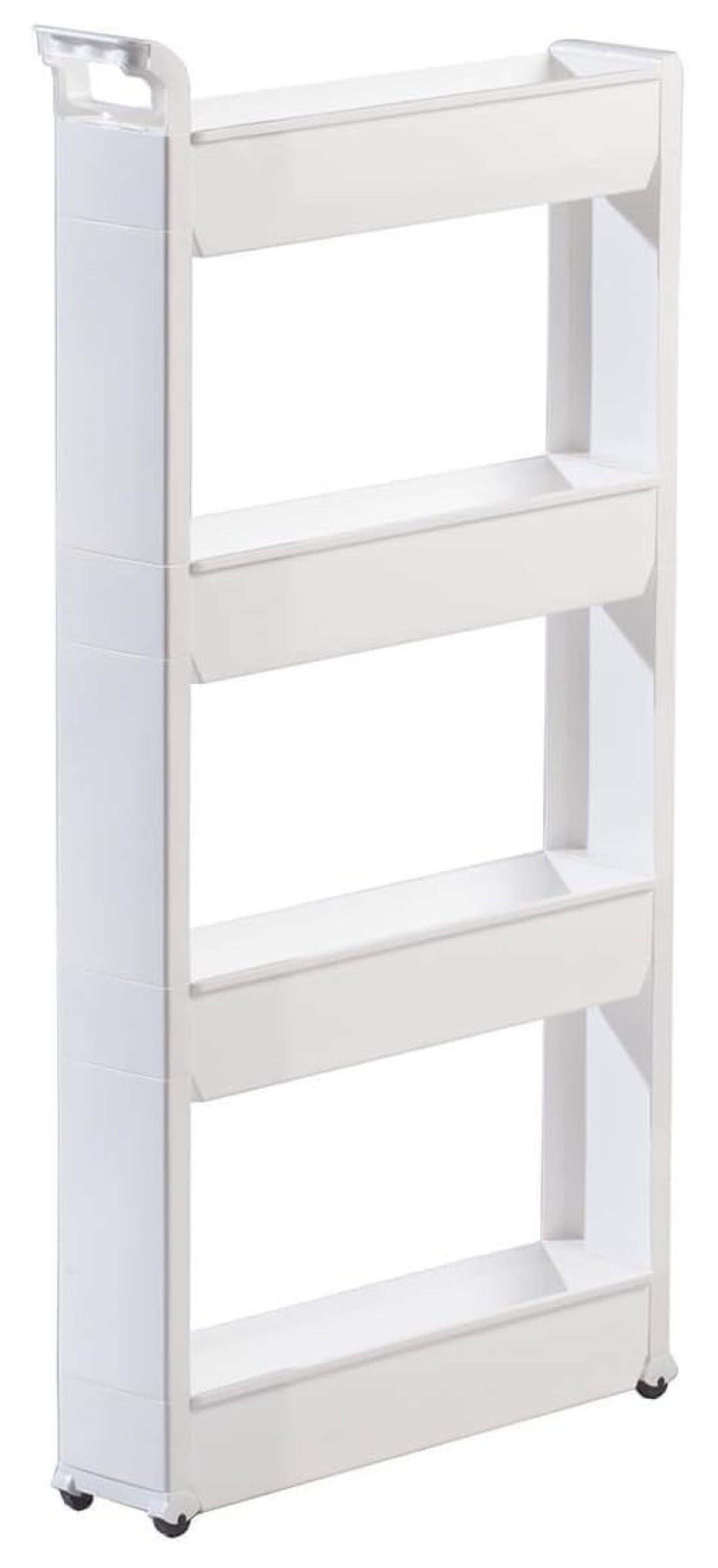 Slim White Plastic 4-Tier Rolling Kitchen Cart
