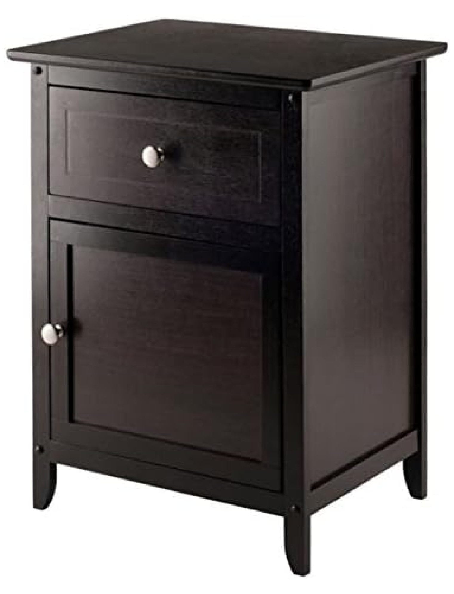 Espresso Transitional Wood Nightstand with Drawer and Cabinet