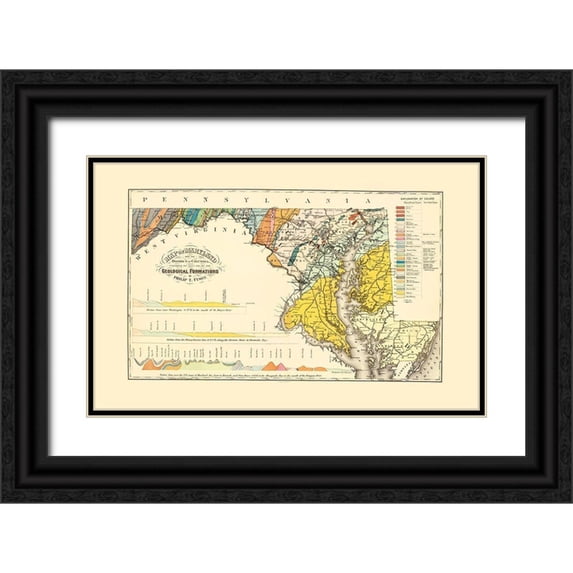 Tyson 14x10 Black Ornate Wood Framed with Double Matting Museum Art Print Titled - Maryland Maryland Geological - Tyson 1873