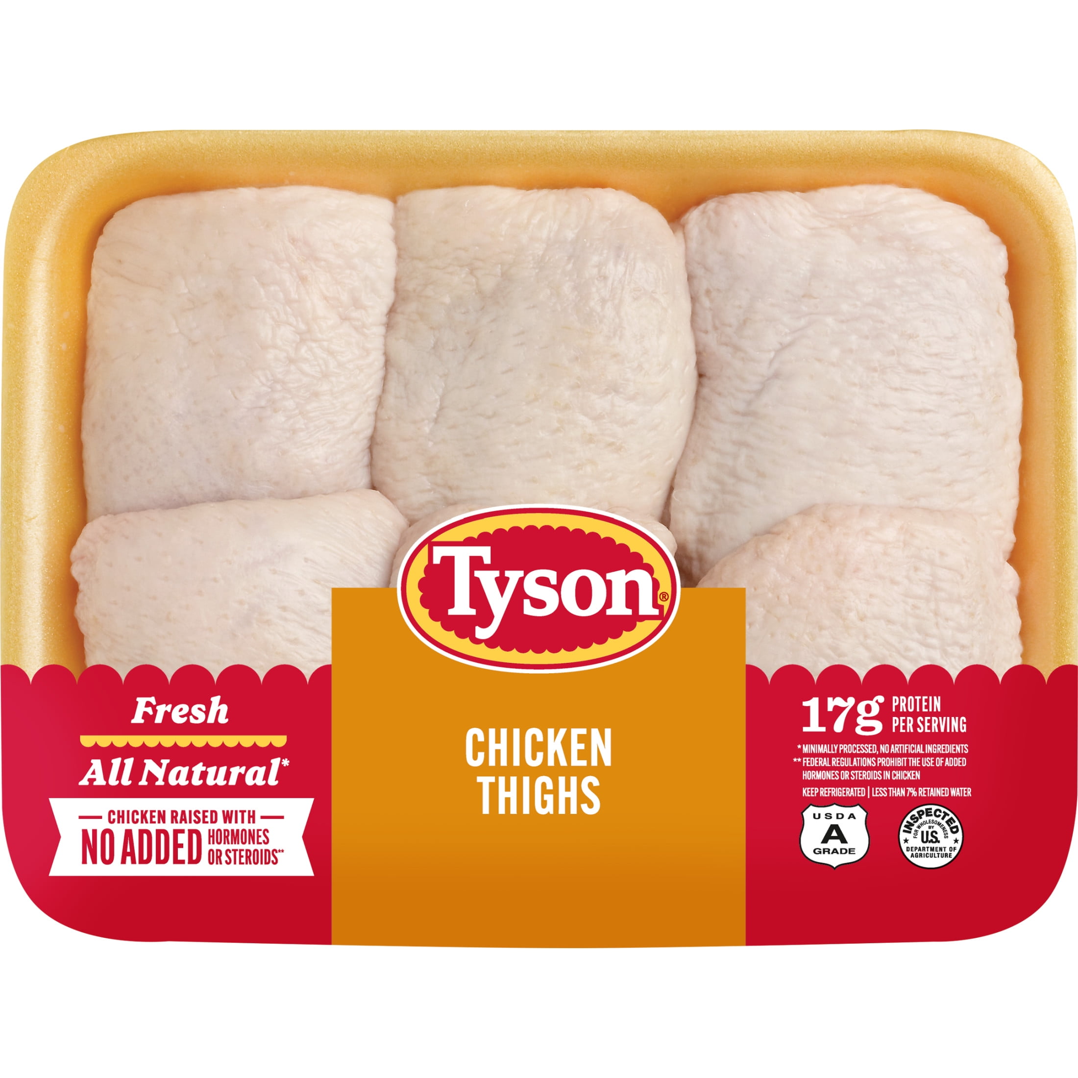 Tyson All Natural, Fresh Chicken Thighs, 1.75 - 2.8 lb Tray
