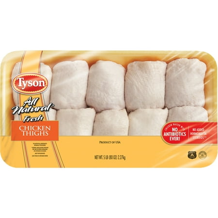 Tyson All Natural Fresh Bone In Chicken Thighs, Family Pack, 5 lbs
