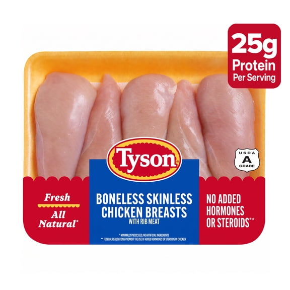 Tyson All Natural, Fresh, Boneless, Skinless Chicken Breasts, 2.5 - 4.0 lb Tray