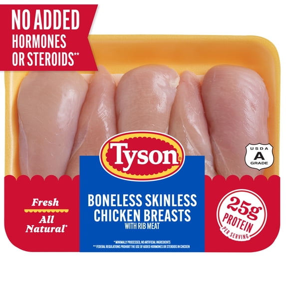 Tyson All Natural, Fresh, Boneless, Skinless Chicken Breasts, 2.5 - 4.0 lb Tray