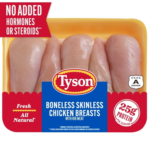 Tyson All Natural, Fresh, Boneless, Skinless Chicken Breasts, 2.5 - 4.0 lb Tray