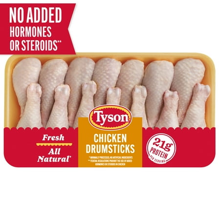 Tyson All Natural, Fresh Chicken Drumsticks, Family Pack, 4.25 - 6.7 lb Tray