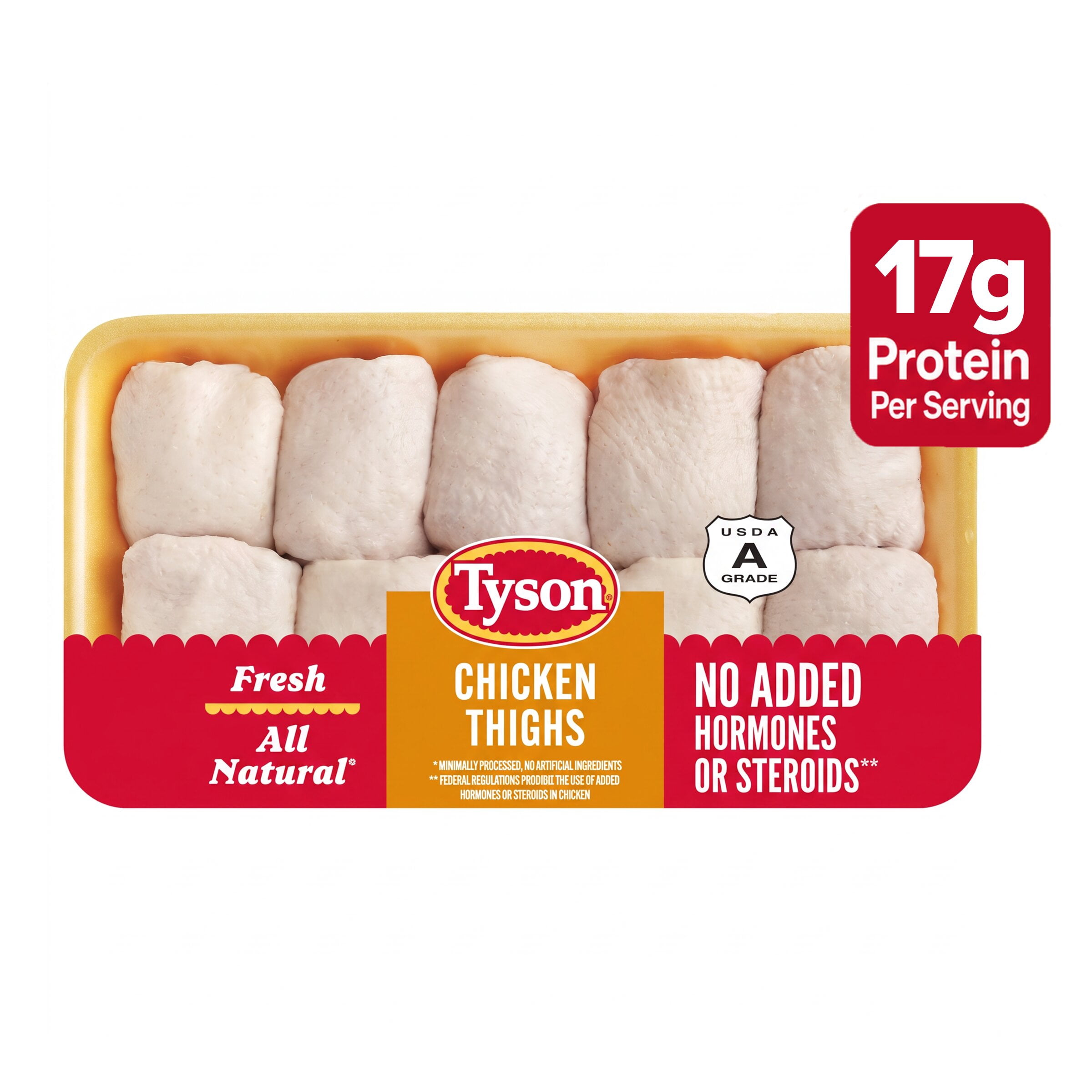 Tyson All Natural, Fresh Chicken Thighs, Family Pack, 4.75 - 6.0 lb Tray