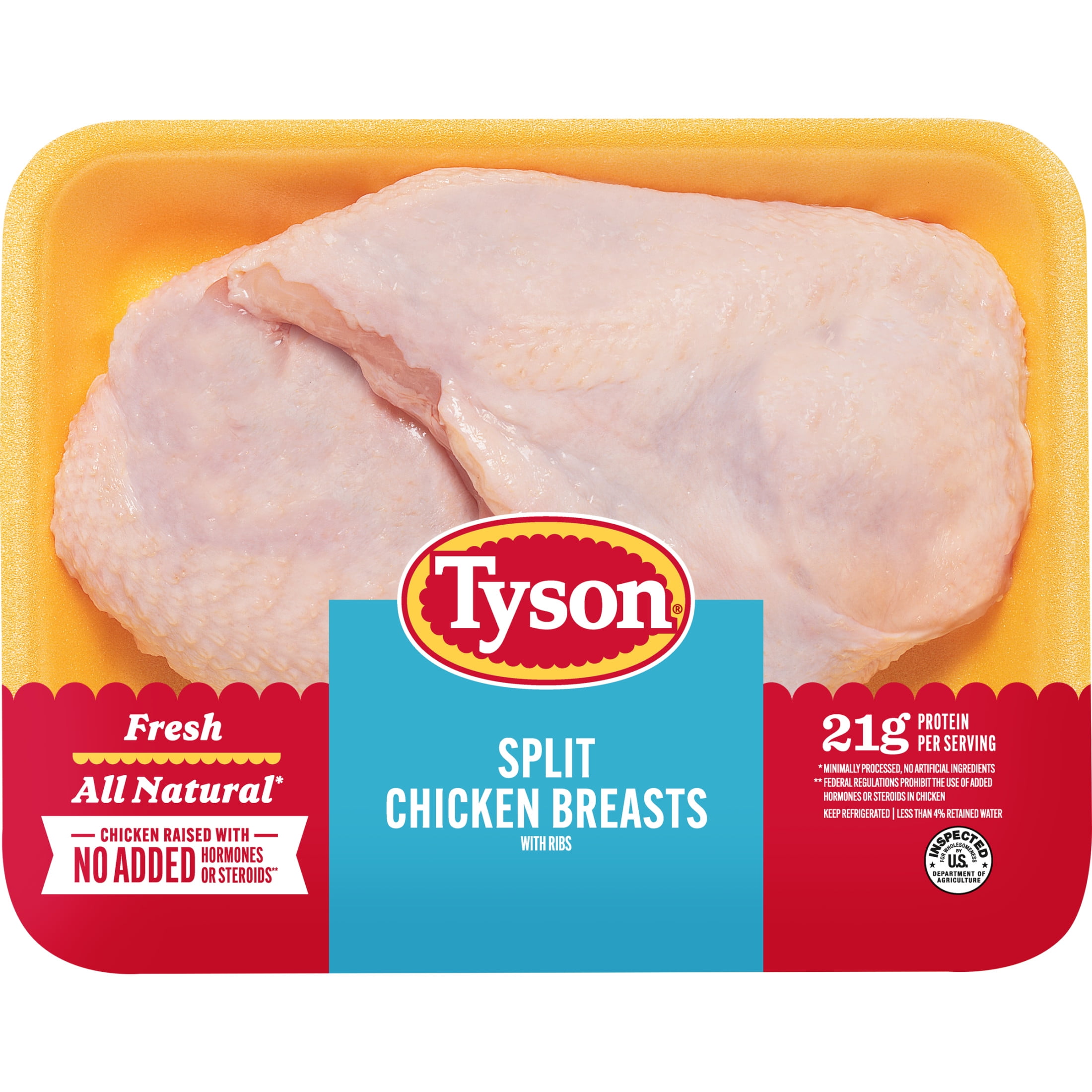 Tyson All Natural Halves Chicken Bone In Split Breasts, 2.0 - 3.6 lb Tray