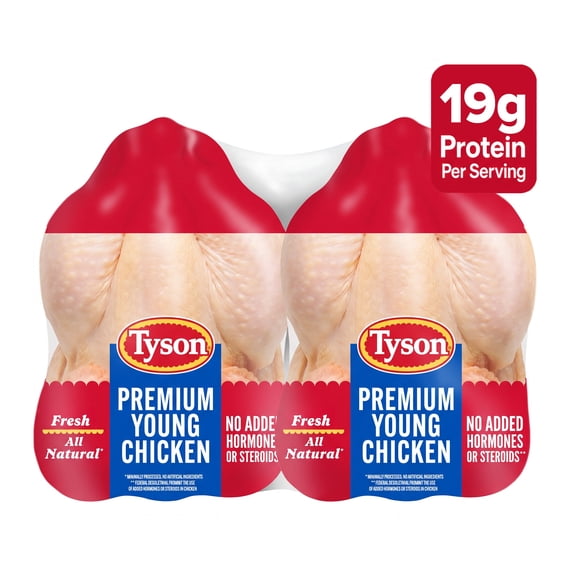 Tyson All Natural, Fresh, Premium Young Whole Chicken, Twin Pack, 7.75 - 15.0 lb