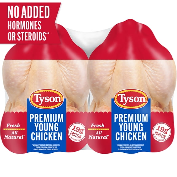 Tyson All Natural, Fresh, Premium Young Whole Chicken, Twin Pack, 10.0 - 14.0 lb