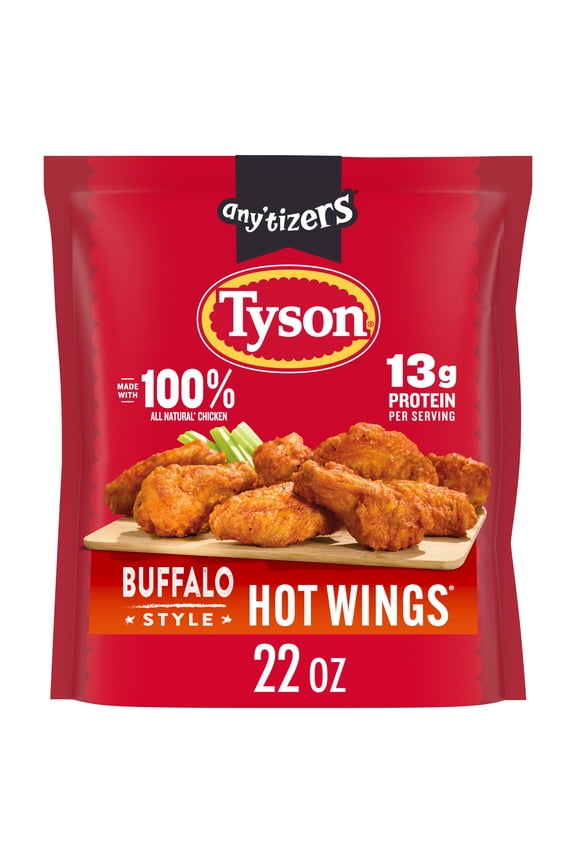 Tyson Any'tizers Buffalo Style Hot Wings Bone-in Wings, 22 oz (Frozen, Fully Cooked)