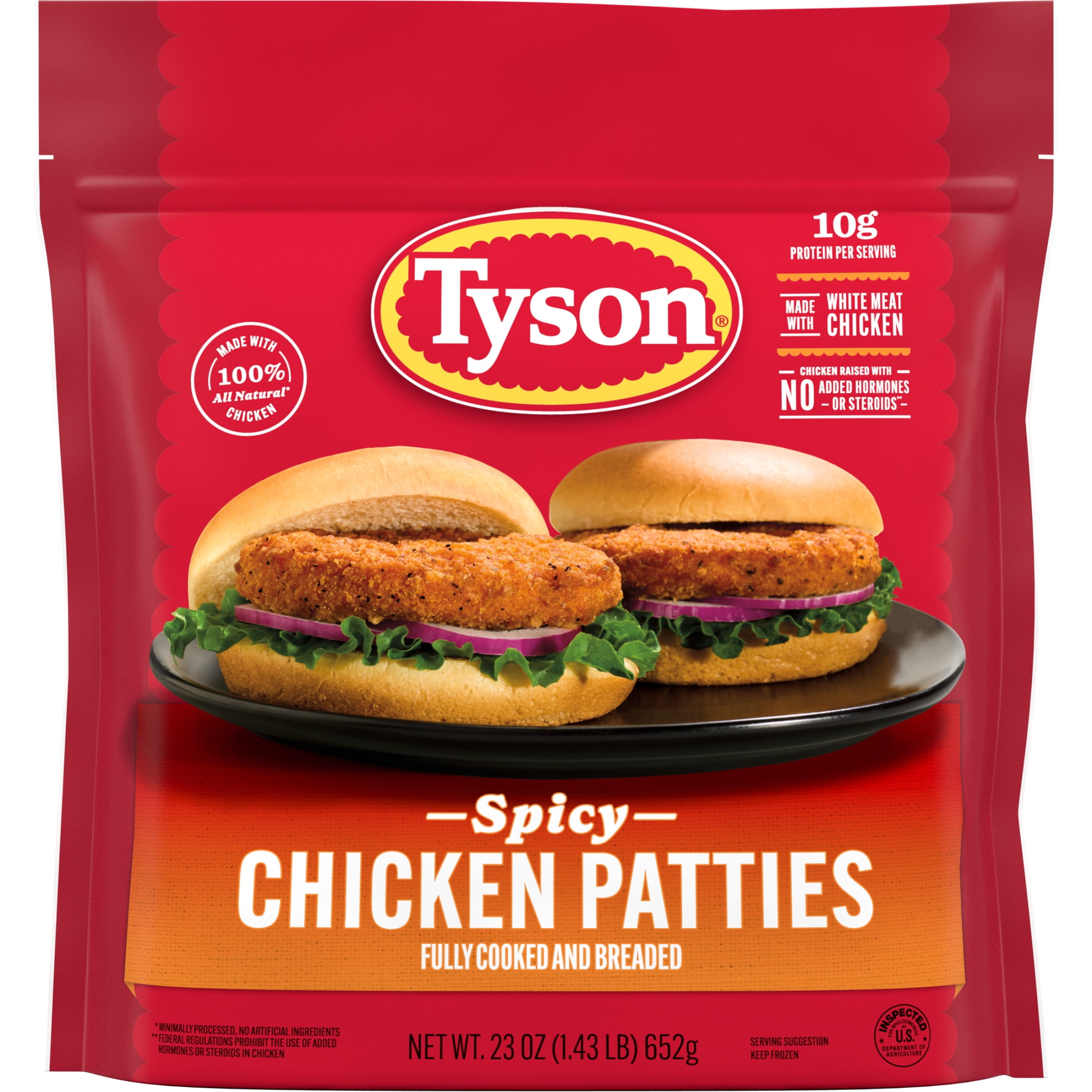 Tyson White Meat Spicy Breaded Chicken Patties, 23 oz (Frozen, Fully Cooked)