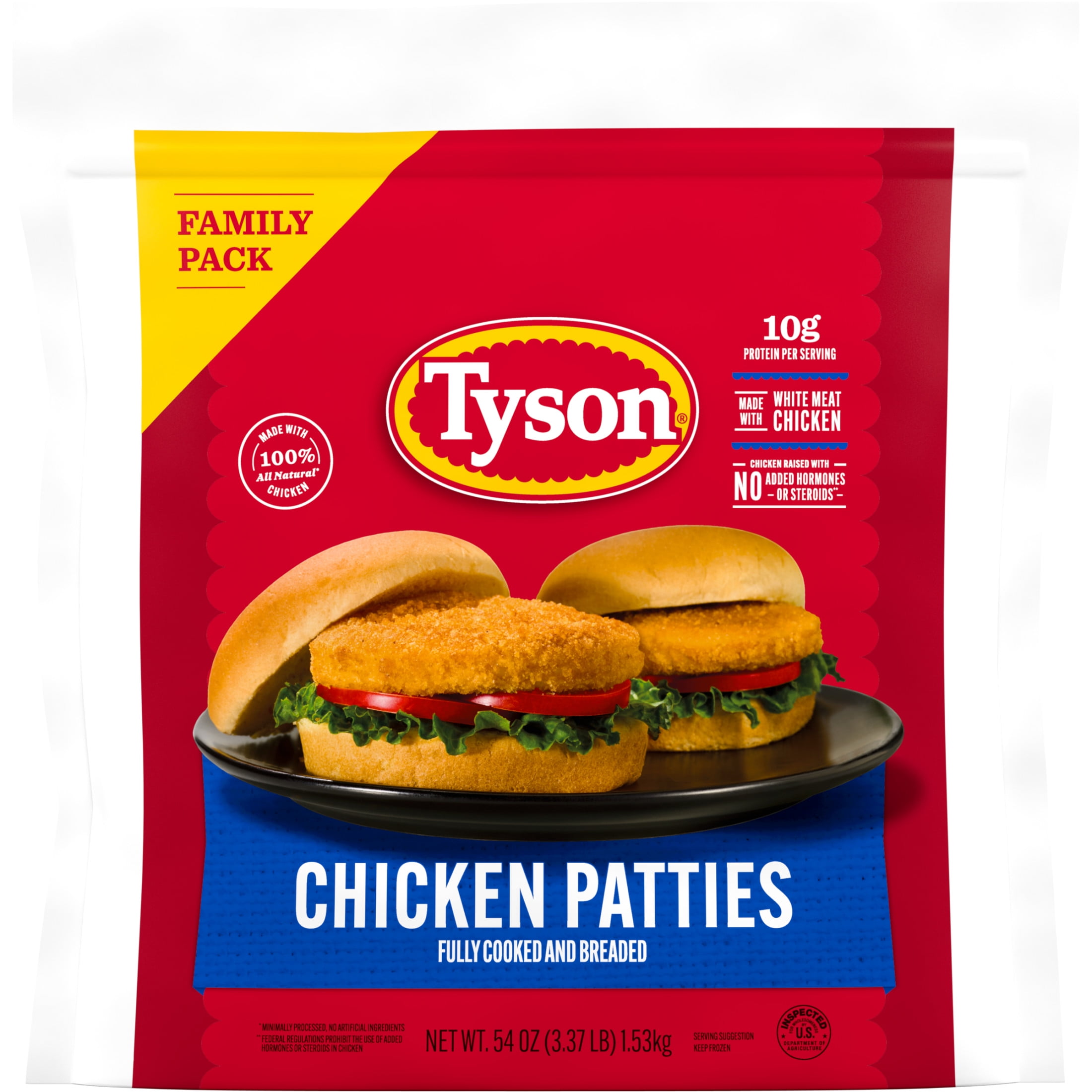 Tyson Breaded White Meat Chicken Patties, 54 oz (Frozen, Fully Cooked)