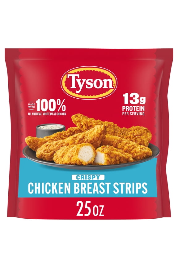 Tyson Frozen Crispy Chicken Breast Strips, 25 oz, 13g Protein per Serving (Fully Cooked)