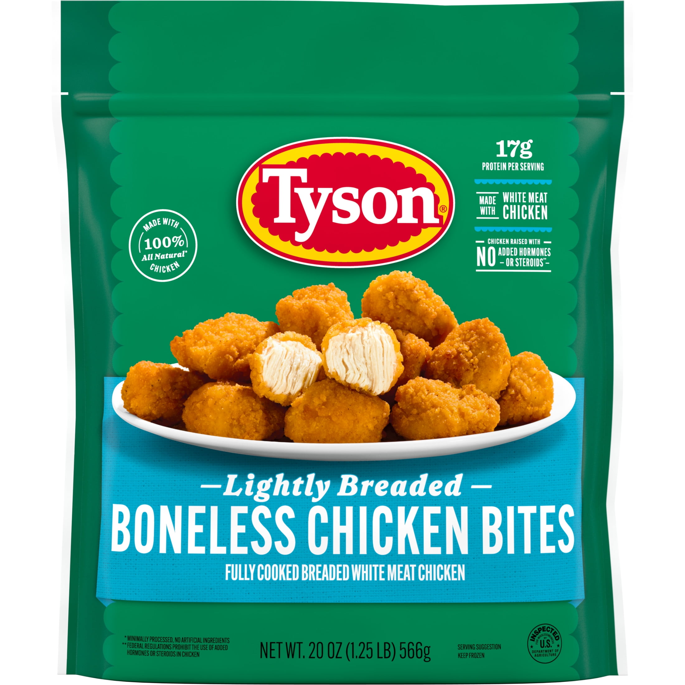 Tyson Lightly Breaded Boneless Chicken Nugget Bites, 20 oz (Frozen, Fully Cooked)