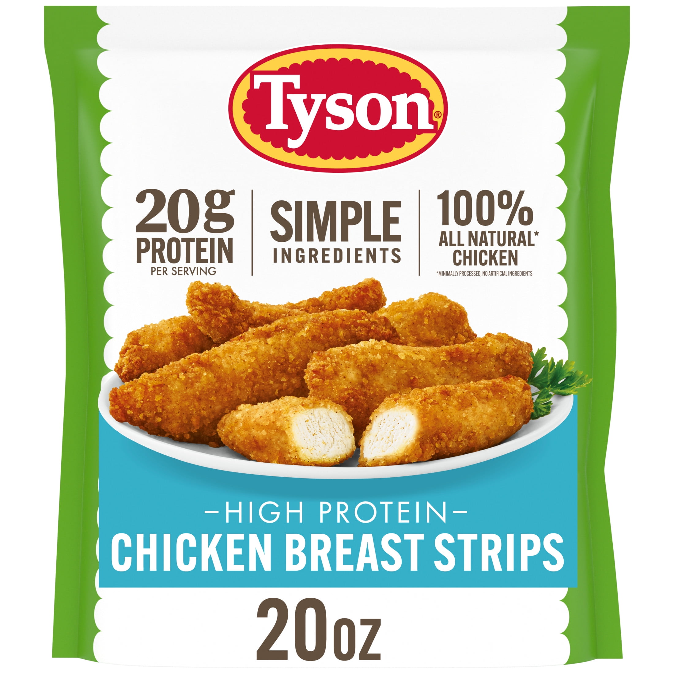 Tyson Simple Ingredient Chicken Breast Strips, Fully Cooked, Frozen, 20 oz