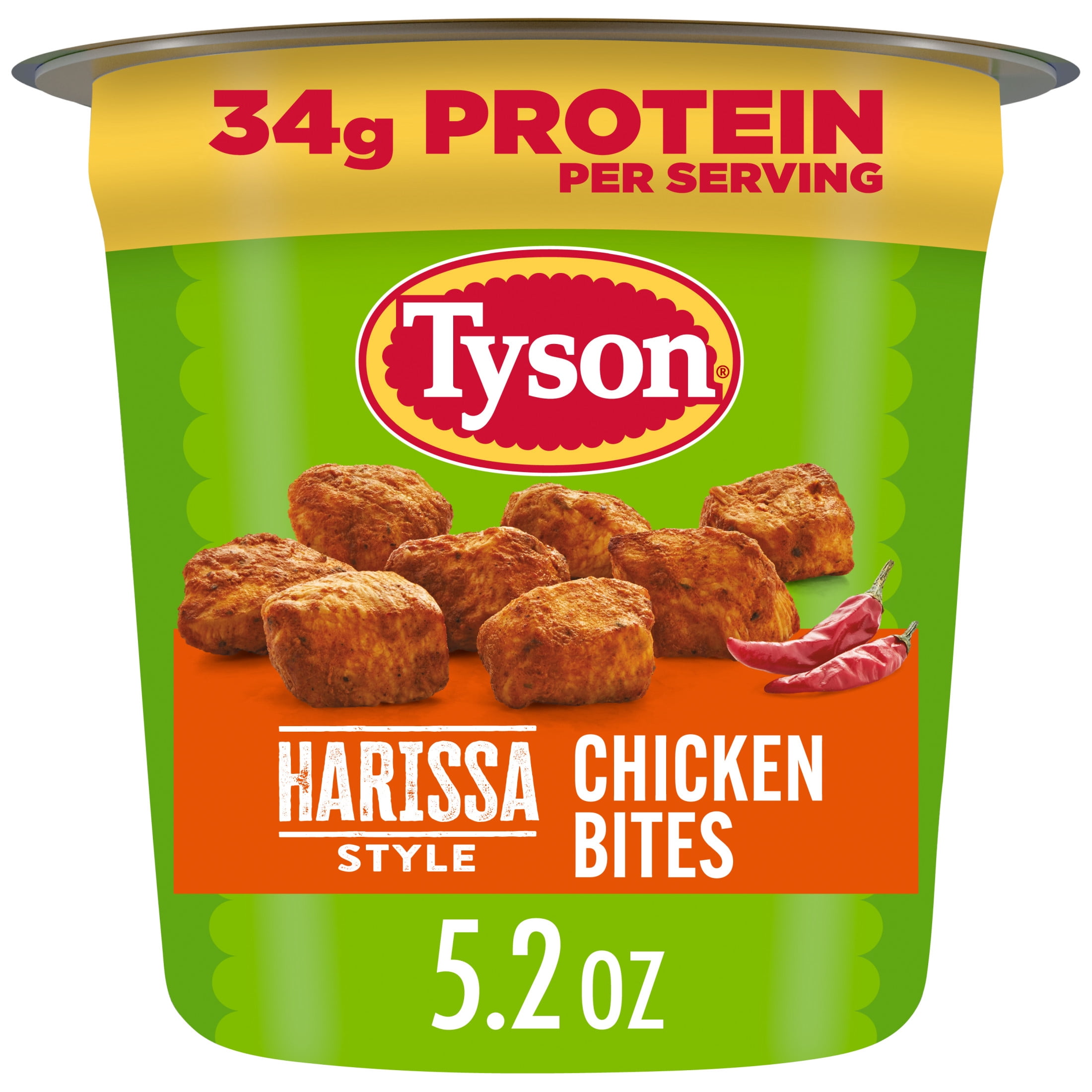 Tyson Chicken Bites, Harissa Style Seasoned Frozen Snacks, Fully Cooked, 5.2 oz Cup