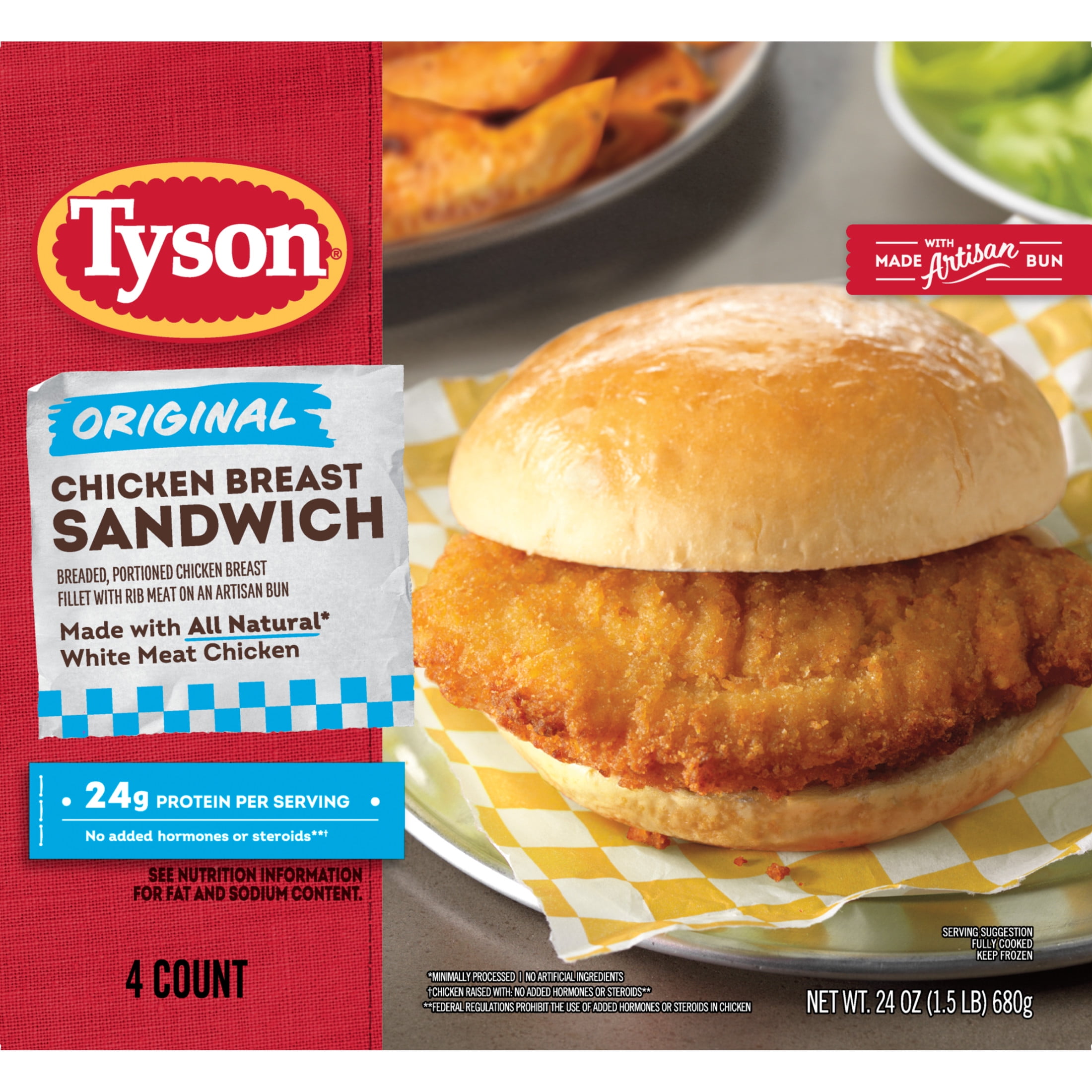 Tyson Original Chicken Breast Sandwich, 24 oz, 4 Count (Frozen)