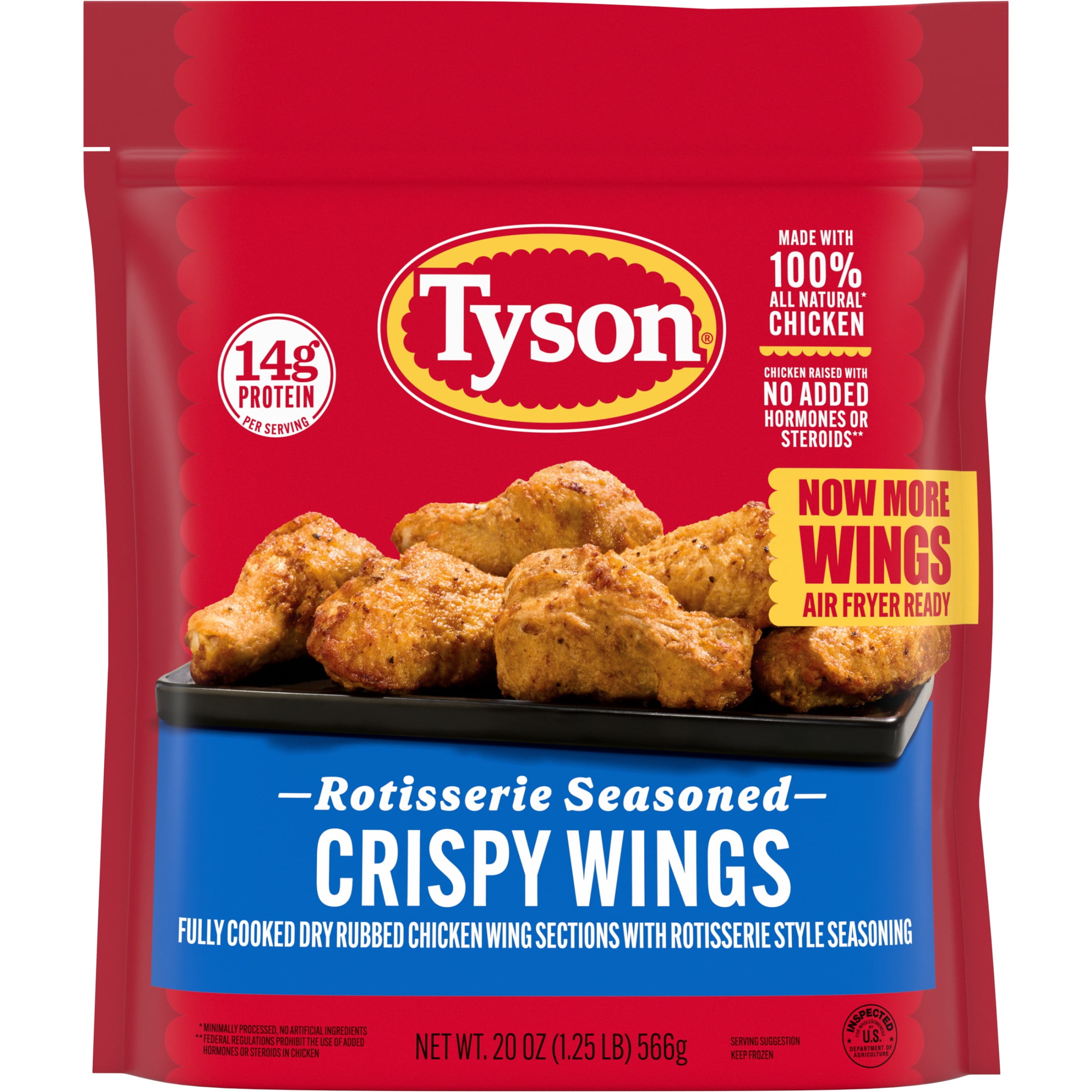 Tyson Rotisserie Seasoned Crispy Wings, 20 oz (Frozen, Fully Cooked)