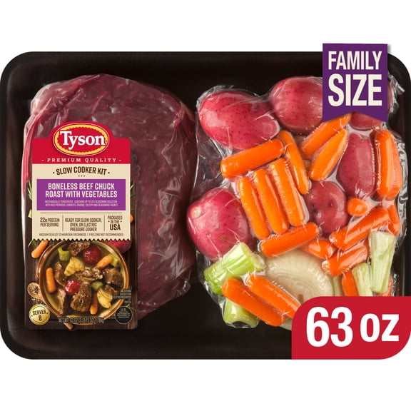 Tyson Slow Cooker Kit, Beef Chuck Roast with Vegetables & Seasoning, Boneless, Family Size