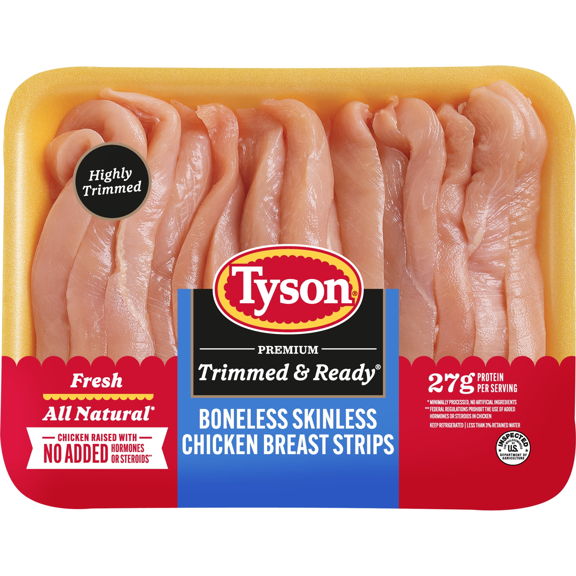 Tyson Trimmed & Ready All Natural Premium Boneless Skinless Chicken Breast Strips, 1.0 - 2.0 lb Tray