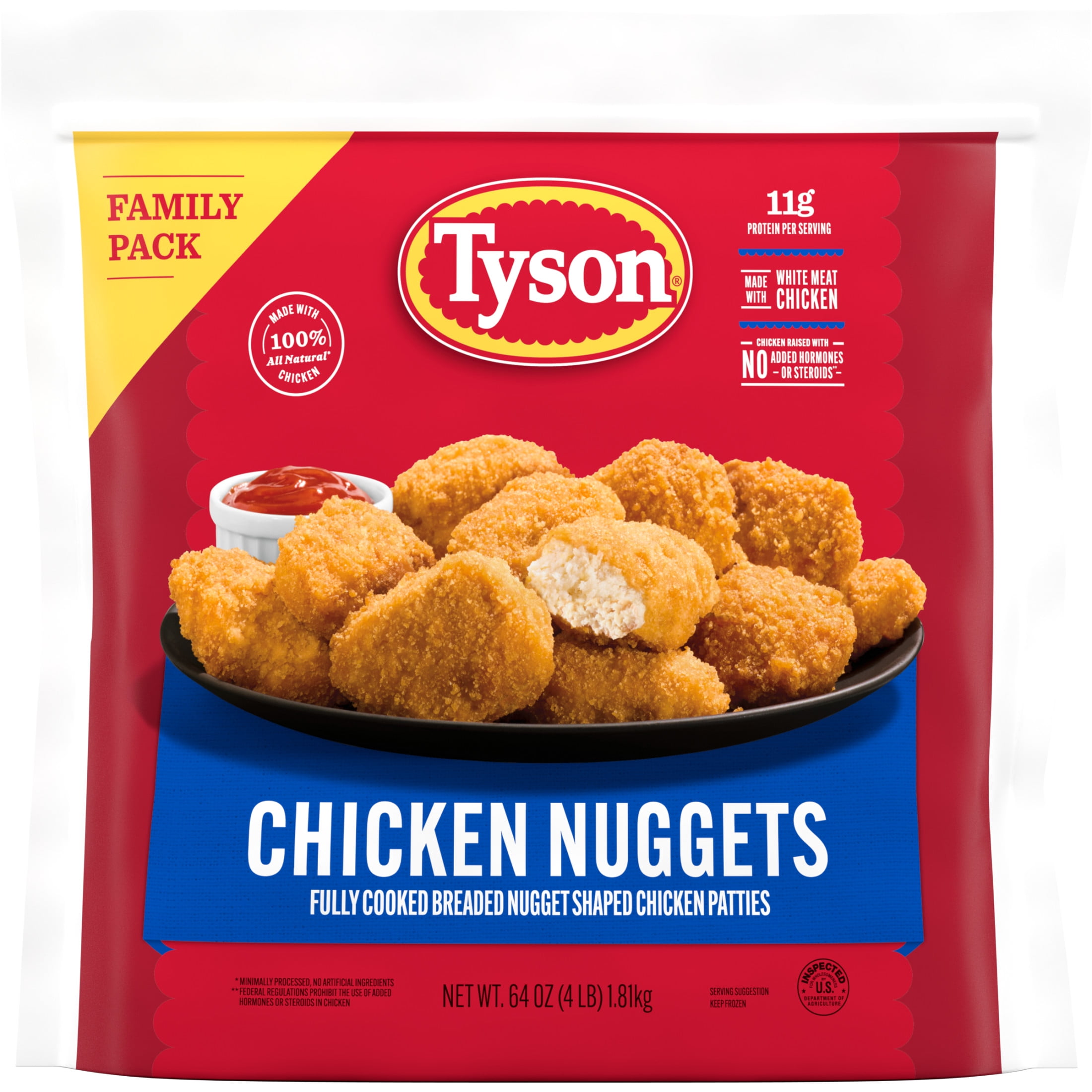 Tyson White Meat Chicken Nuggets, Family Pack, 64 oz (Frozen, Fully Cooked)