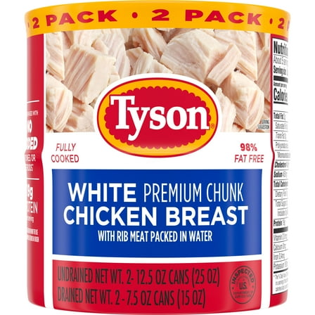 Tyson White Premium Chunk Chicken Breast, 12.5 oz Can (2 Pack)