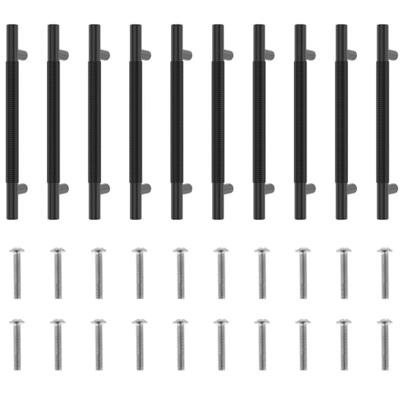 Tysrjsv 10pcs Cabinet Handle Aluminum Alloy Wardrobe Door Pull Fashion Kitchen Drawer Pull Hardware Cabinet Pull 7.17 Inch Length 5 Inch Hole Center Black/Gold for Wardrobe Cabinet